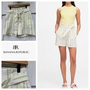 NWT‎ Banana Republic Paperbag Waist 4" Linen Blend Shorts High Waist Size 2
